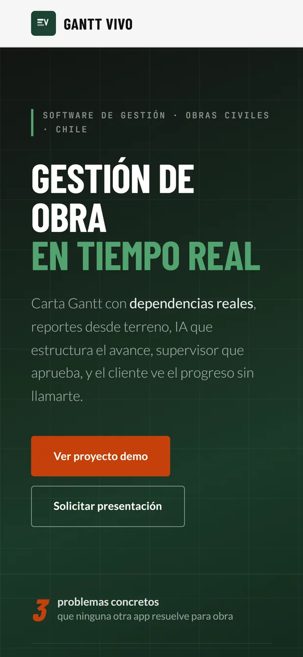 Vista móvil del proyecto Gantt Vivo